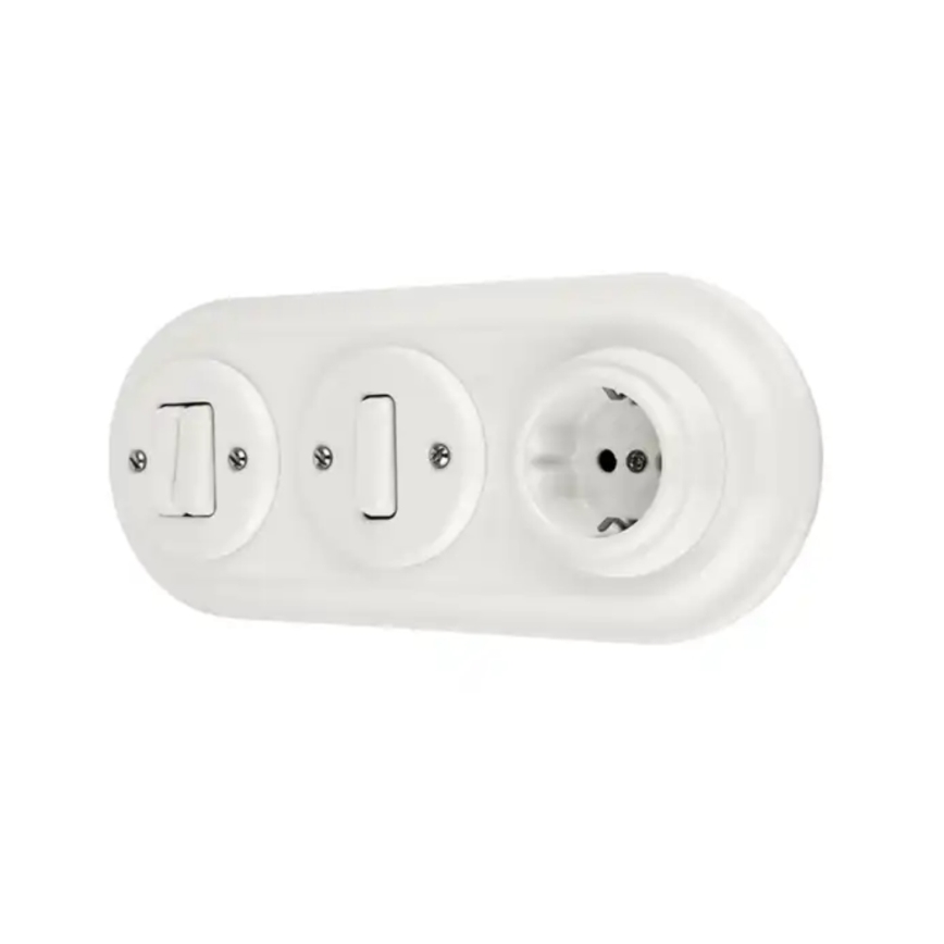 Reblig - Porcelánová retro zásuvka domovní bez rámečku 250V/16A bílá