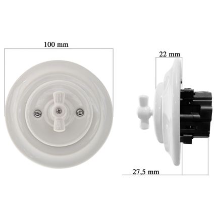 Reblig - Porcelánový retro stmívač otočný s rámečkem 250V/10A bílá