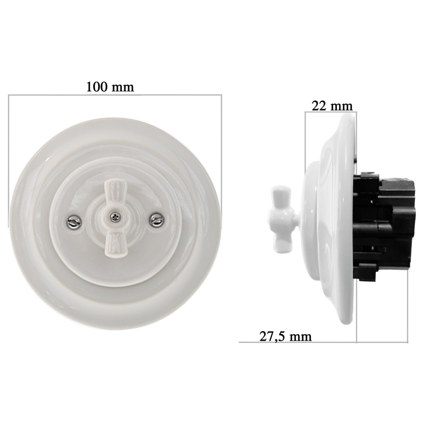 Reblig - Porcelánový retro stmívač otočný s rámečkem 250V/10A bílá