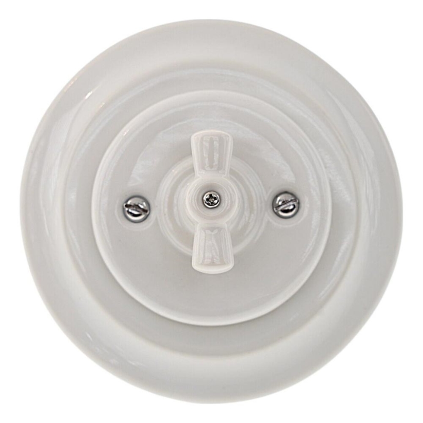 Reblig - Porcelánový retro vypínač otočný s rámečkem č. 1 bílá