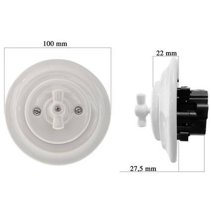 Reblig - Porcelánový retro vypínač otočný s rámečkem č. 1 bílá