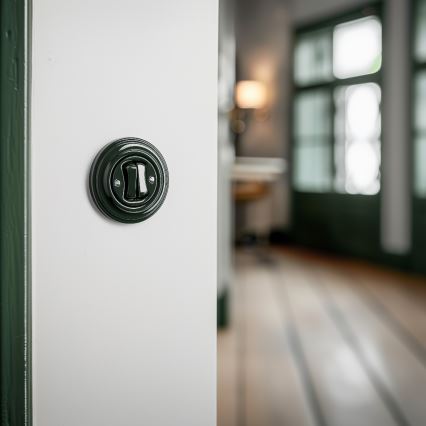Reblig - Retro dvojitý schodišťový vypínač s rámečkem č. 6+6 zelená