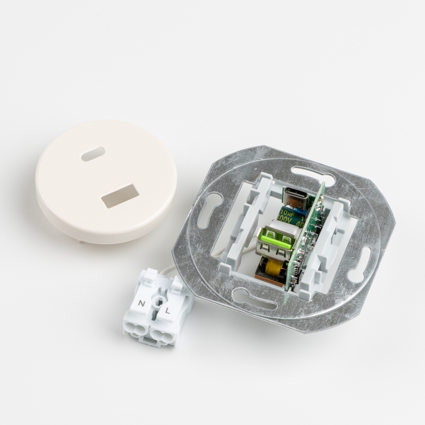 Reblig - Retro USB zásuvka A+C s rámečkem béžová
