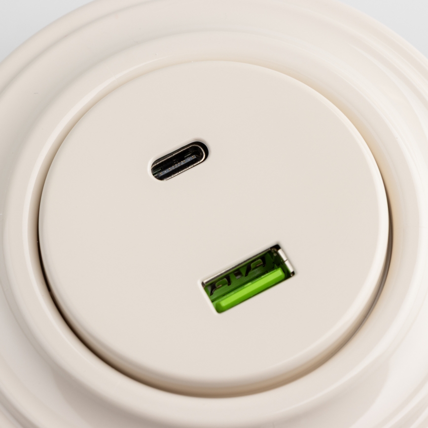 Reblig - Retro USB zásuvka A+C s rámečkem béžová