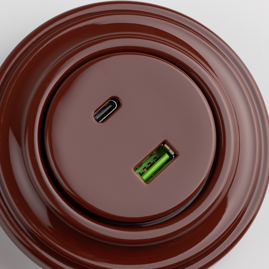 Reblig - Retro USB zásuvka A+C s rámečkem hnědá