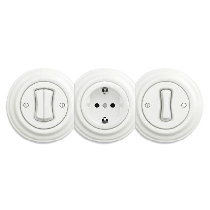 Reblig - Retro zásuvka domovní bez rámečku SCHUKO 230V/16A keramická bílá