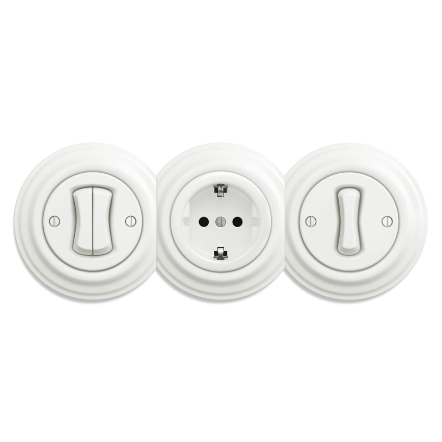 Reblig - Retro zásuvka domovní bez rámečku SCHUKO 230V/16A keramická bílá
