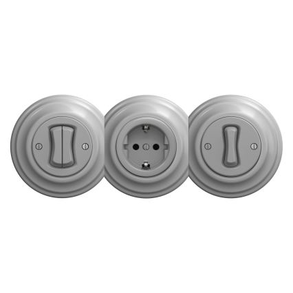 Reblig - Retro zásuvka domovní bez rámečku SCHUKO 230V/16A šedá