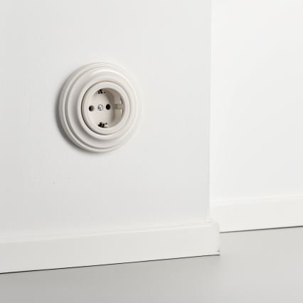 Reblig - Retro zásuvka domovní s rámečkem SCHUKO 230V/16A béžová