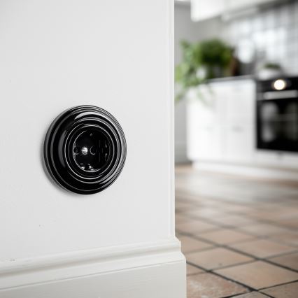 Reblig - Retro zásuvka domovní s rámečkem SCHUKO 230V/16A černá