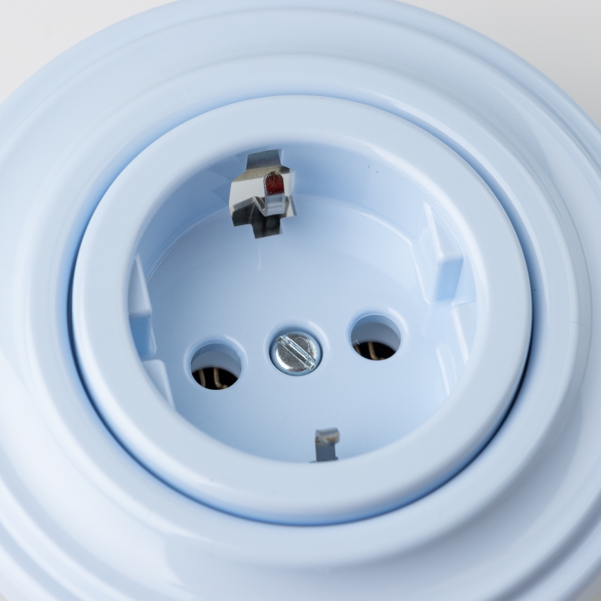 Reblig - Retro zásuvka domovní s rámečkem SCHUKO 230V/16A modrá