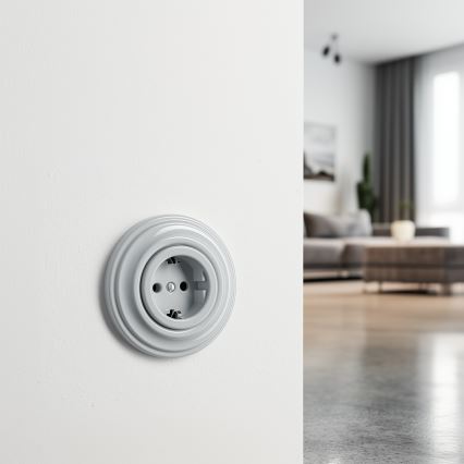 Reblig - Retro zásuvka domovní s rámečkem SCHUKO 230V/16A šedá
