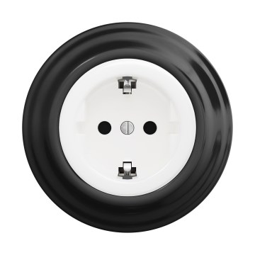 Reblig - Retro zásuvka domovní s rámečkem SCHUKO 230V/16A sněhově bílá/černá