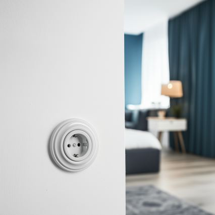 Reblig - Retro zásuvka domovní s rámečkem SCHUKO 230V/16A sněhově bílá