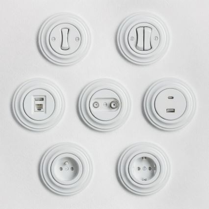 Reblig - Retro zásuvka domovní s rámečkem SCHUKO 230V/16A sněhově bílá