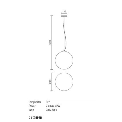 Redo 01-1066 - Lustr na lanku OLA 2xE27/42W/230V pr. 40 cm