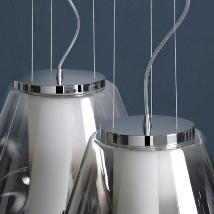 Redo 01-1139 - Lustr na lanku FUSION 1xE27/42W/230V pr. 30 cm lesklý chrom/kouřová