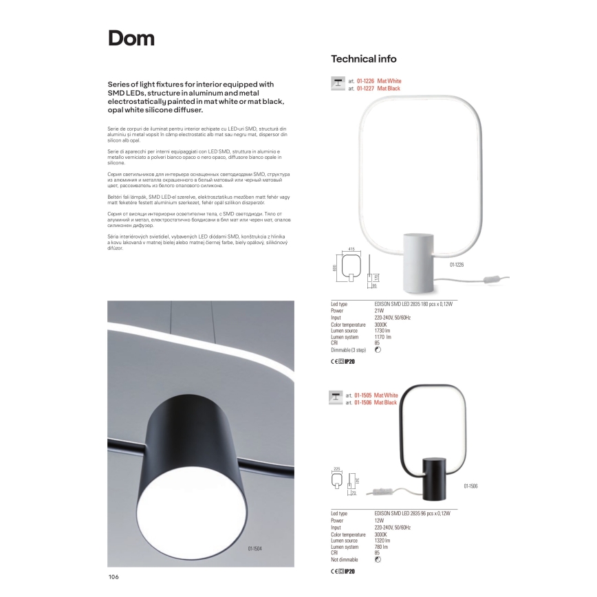 Redo 01-1226 - LED Stmívatelná stolní lampa DOM LED/21W/230V bílá