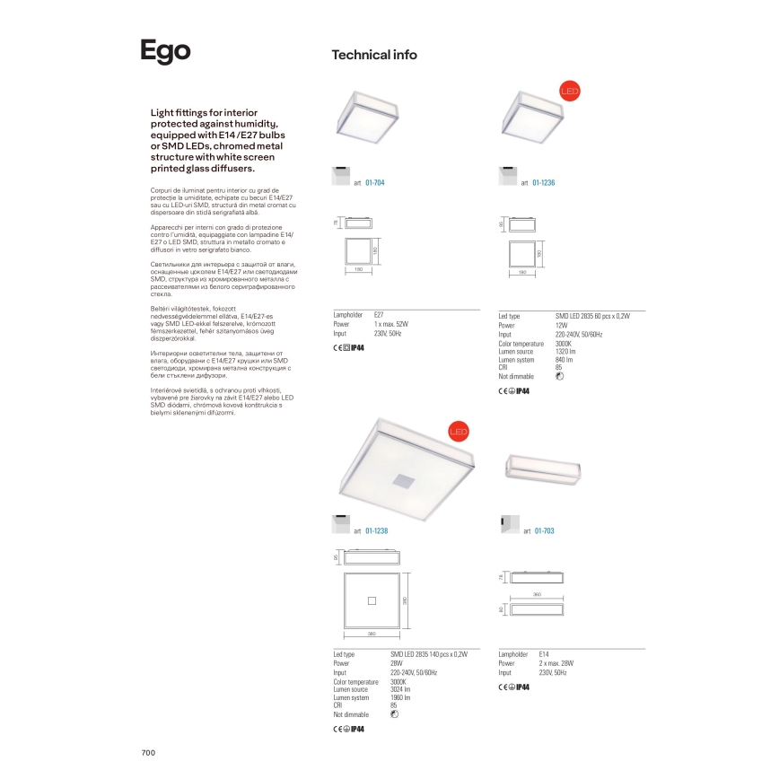 Redo 01-1236 - LED Koupelnové stropní svítidlo EGO LED/12W/230V IP44 lesklý chrom