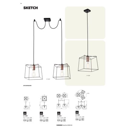 Redo 01-1265 - Lustr na lanku SKETCH 3xE27/42W/230V pavouk