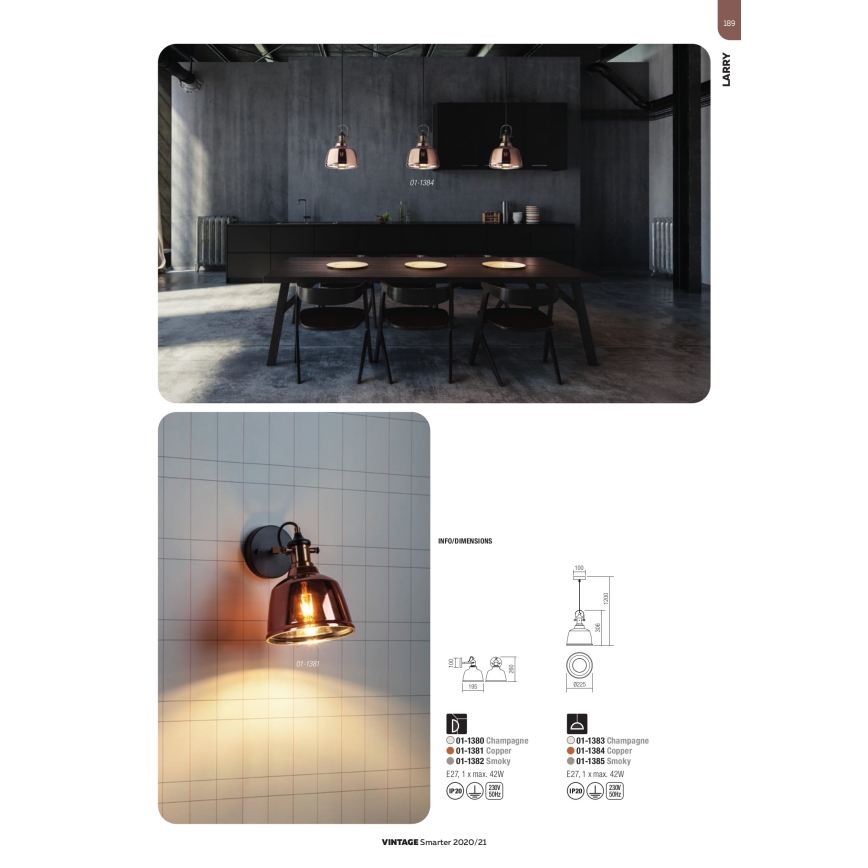Redo 01-1380 - Nástěnné svítidlo LARRY 1xE27/42W/230V