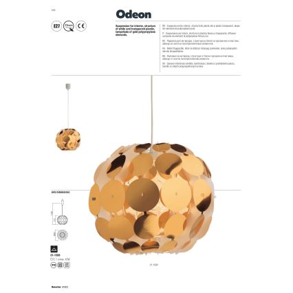 Redo 01-1508 - Lustr na lanku ODEON 1xE27/42W/230V pr. 36 cm zlatá