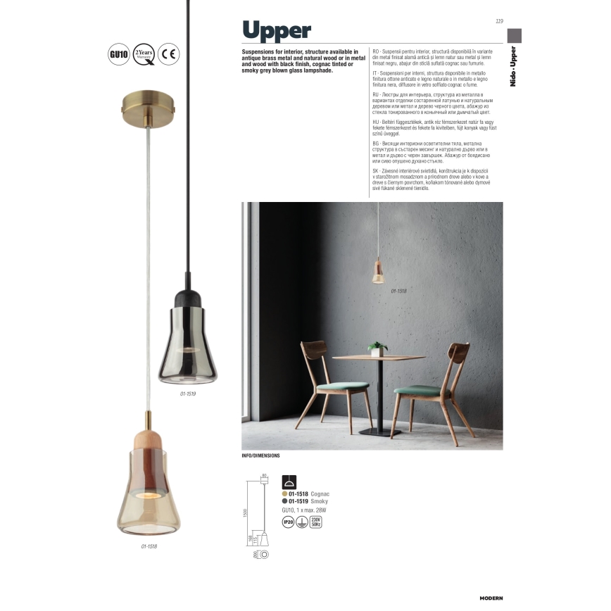 Redo 01-1519 - Lustr na lanku UPPER 1xGU10/28W/230V černá/šedá