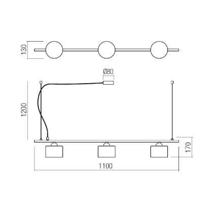 Redo 01-1550 - Lustr na lanku MILLER 3xE27/230V