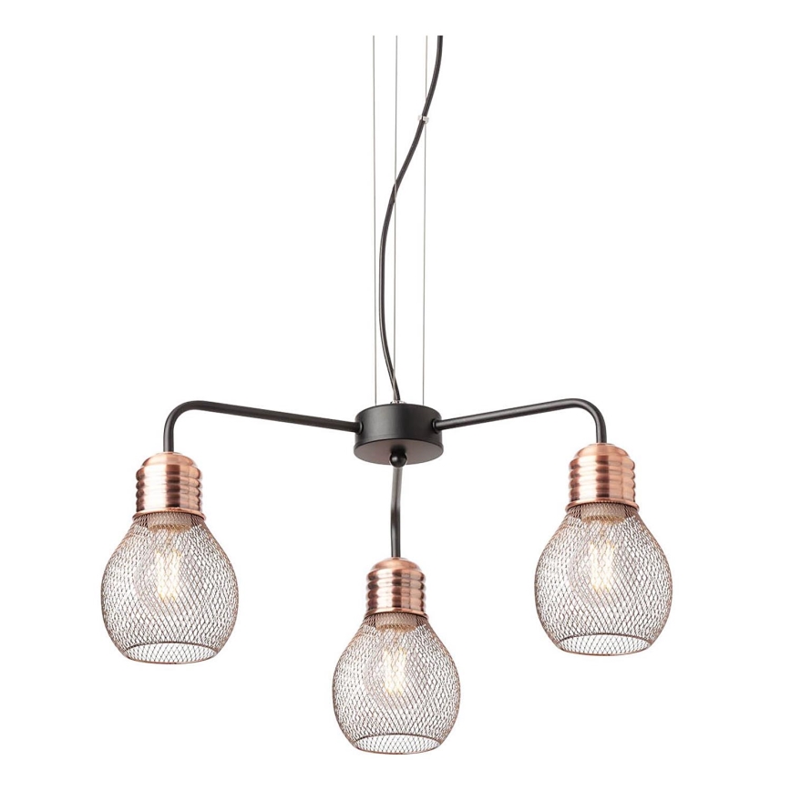 Redo 01-1579 - Lustr na lanku EDISON 3xE27/42W/230V pr. 53 cm černá/měděná