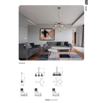 Redo 01-1579 - Lustr na lanku EDISON 3xE27/42W/230V pr. 53 cm černá/měděná