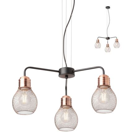 Redo 01-1579 - Lustr na lanku EDISON 3xE27/42W/230V pr. 53 cm černá/měděná