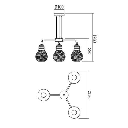 Redo 01-1579 - Lustr na lanku EDISON 3xE27/42W/230V pr. 53 cm černá/měděná