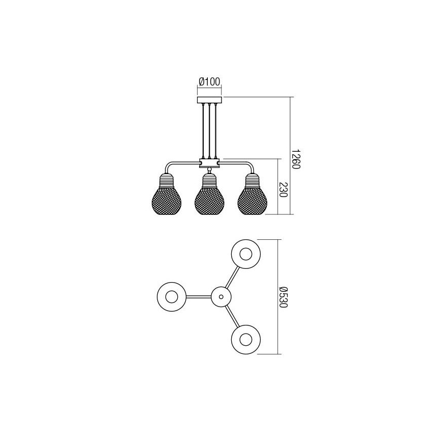 Redo 01-1579 - Lustr na lanku EDISON 3xE27/42W/230V pr. 53 cm černá/měděná