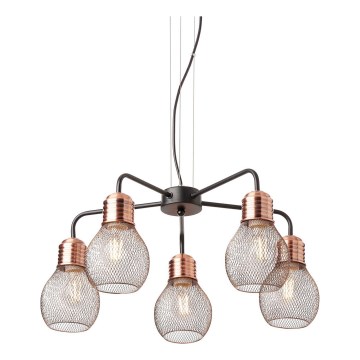 Redo 01-1580 - Lustr na lanku EDISON 5xE27/42W/230V pr. 53 cm černá/měděná