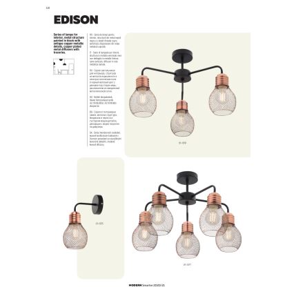 Redo 01-1580 - Lustr na lanku EDISON 5xE27/42W/230V pr. 53 cm černá/měděná