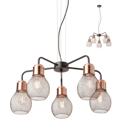 Redo 01-1580 - Lustr na lanku EDISON 5xE27/42W/230V pr. 53 cm černá/měděná