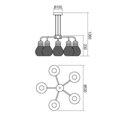 Redo 01-1580 - Lustr na lanku EDISON 5xE27/42W/230V pr. 53 cm černá/měděná