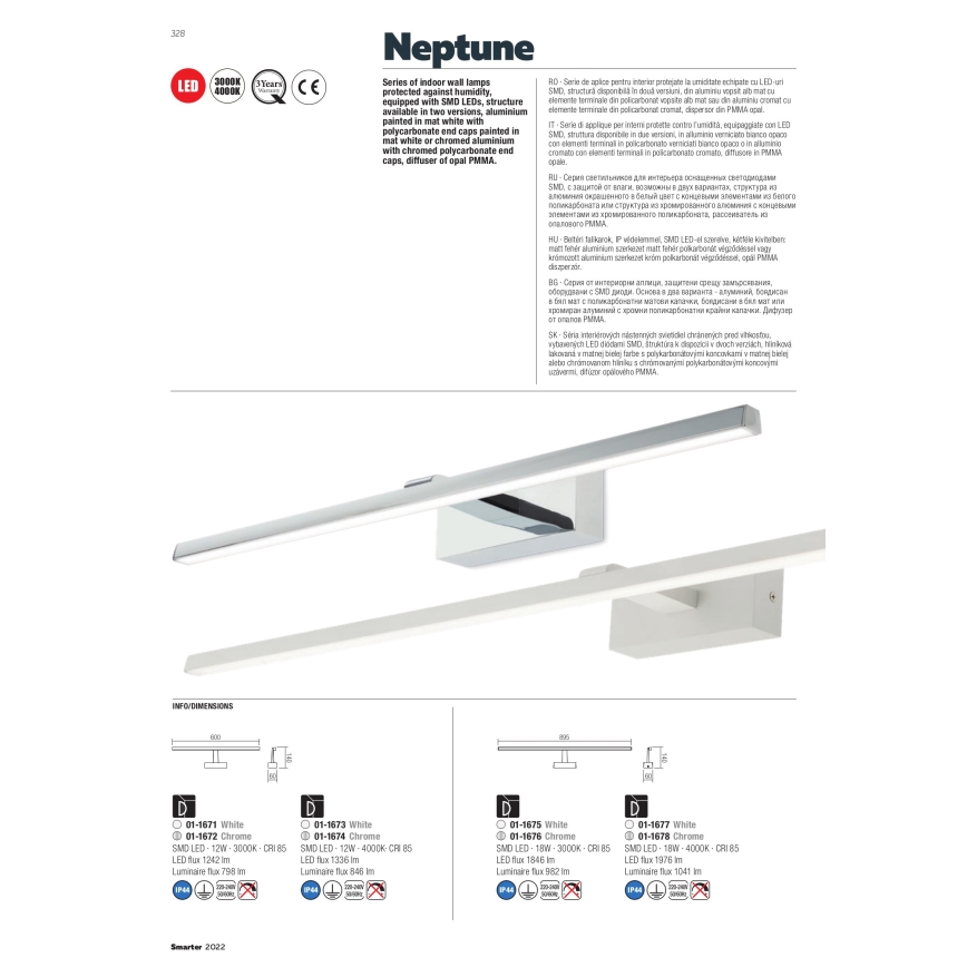 Redo 01-1677 - LED Koupelnové osvětlení zrcadla NEPTUNE LED/18W/230V 89,5 cm IP44 bílá