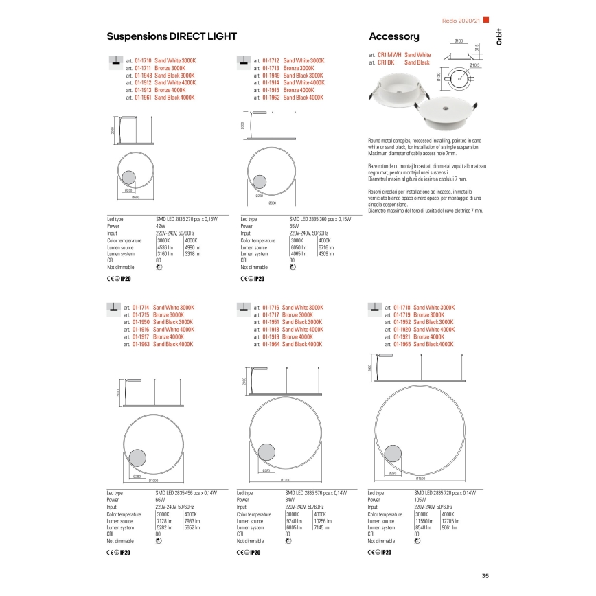 Redo 01-1712 - LED Lustr na lanku ORBIT LED/55W/230V