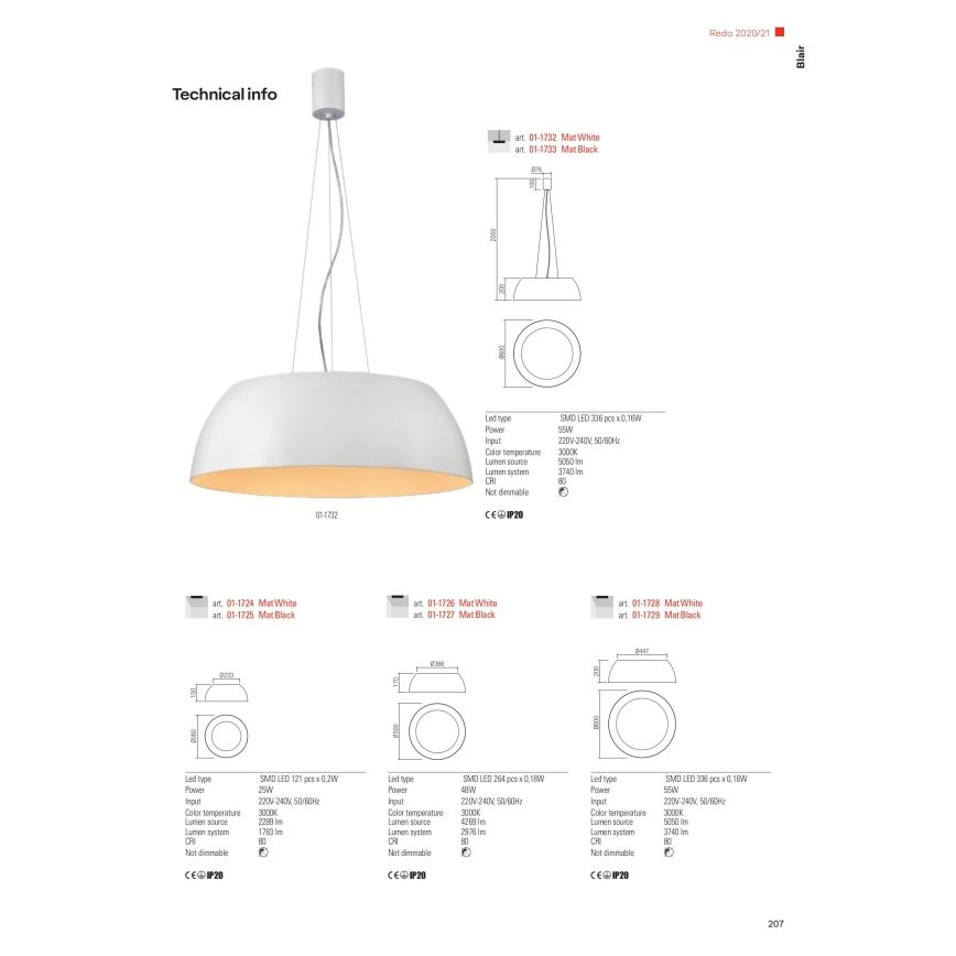 Redo 01-1732 - LED Lustr na lanku BLAIR LED/55W/230V 3000K bílá