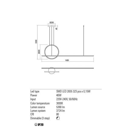 Redo 01-1734 - LED Stmívatelný lustr na lanku GIOTTO LED/46W/230V bílá