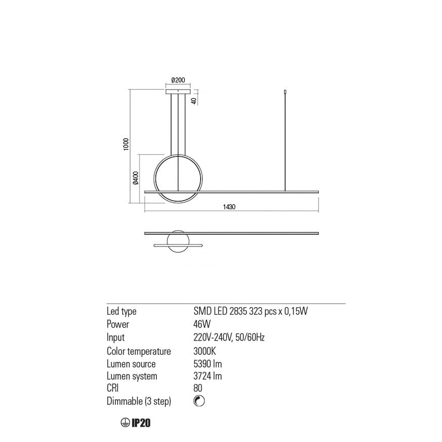 Redo 01-1734 - LED Stmívatelný lustr na lanku GIOTTO LED/46W/230V bílá