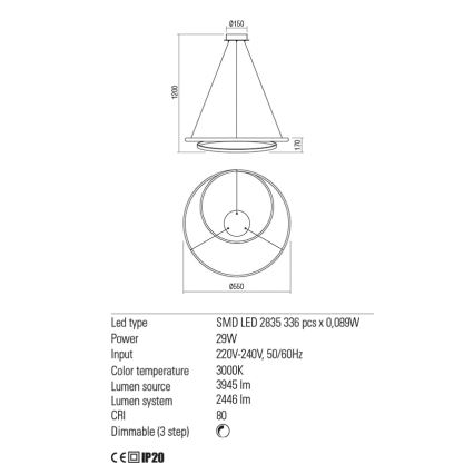 Redo 01-1793 - LED Stmívatelný lustr na lanku TORSION LED/29W/230V pr. 55 cm bílá