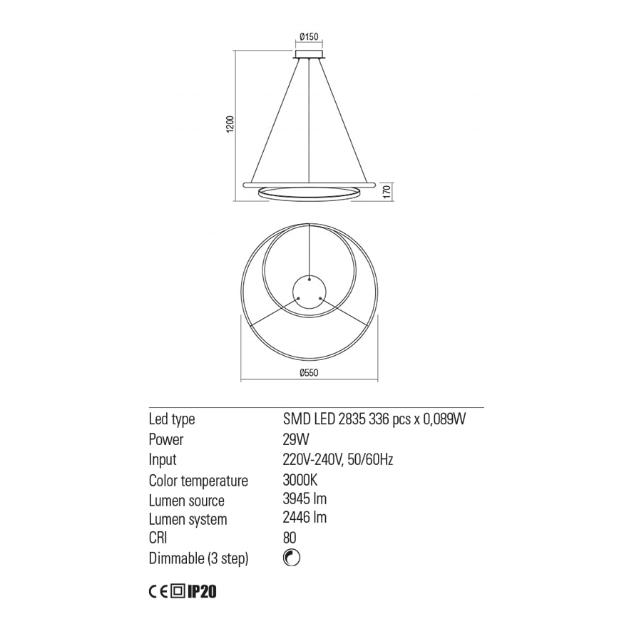 Redo 01-1794 - LED Stmívatelný lustr na lanku TORSION LED/29W/230V pr. 55 cm bronz