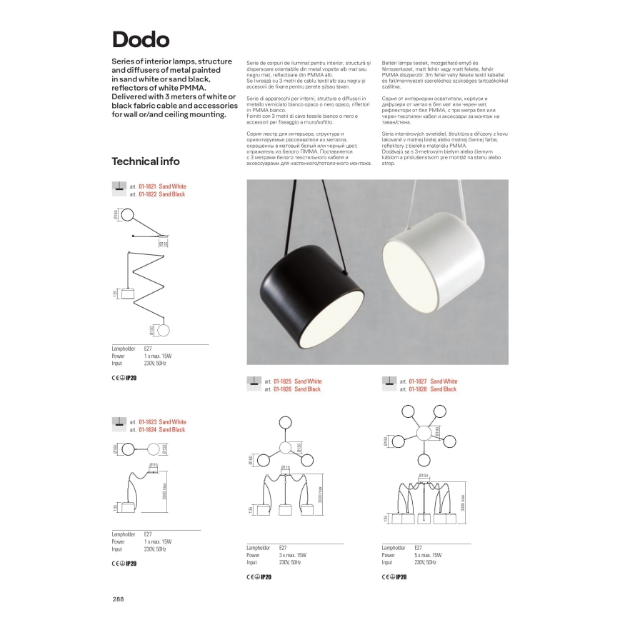 Redo 01-1828 - Lustr na lanku DODO 5xE27/15W/230V pavouk