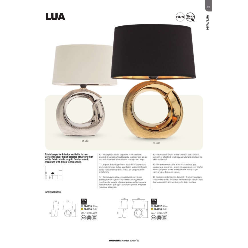 Redo 01-1838 - Stolní lampa LUA 1xE27/42W/230V