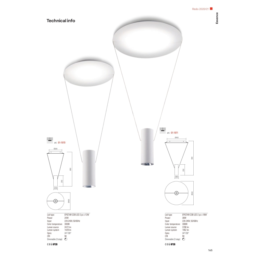 Redo 01-1971 - LED Stmívatelný lustr na lanku ESSENCE LED/36W/230V CRI 90 3000K bílá
