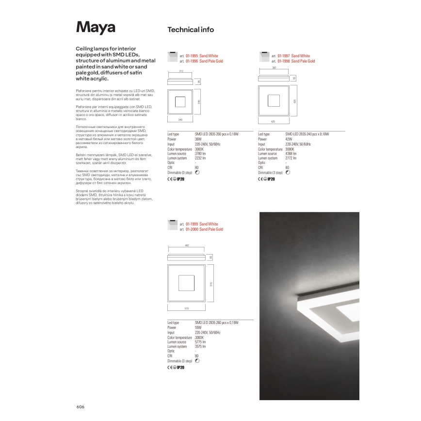 Redo 01-1998 - LED Stmívatelné stropní svítidlo MAYA LED/42W/230V 42,5x42,5 cm zlatá
