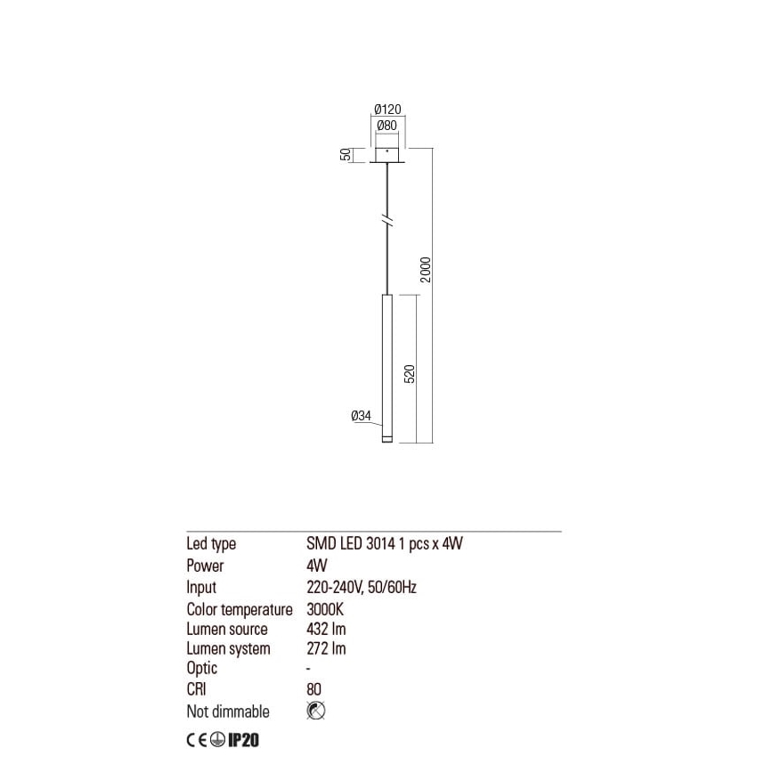 Redo 01-2045 - LED Lustr na lanku MADISON LED/4W/230V černá