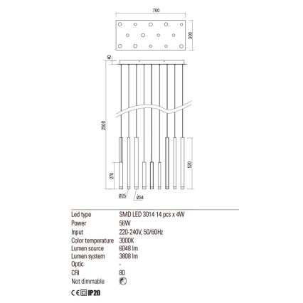 Redo 01-2057 - LED Lustr na lanku MADISON 14xLED/4W/230V lesklý chrom/černá/měď